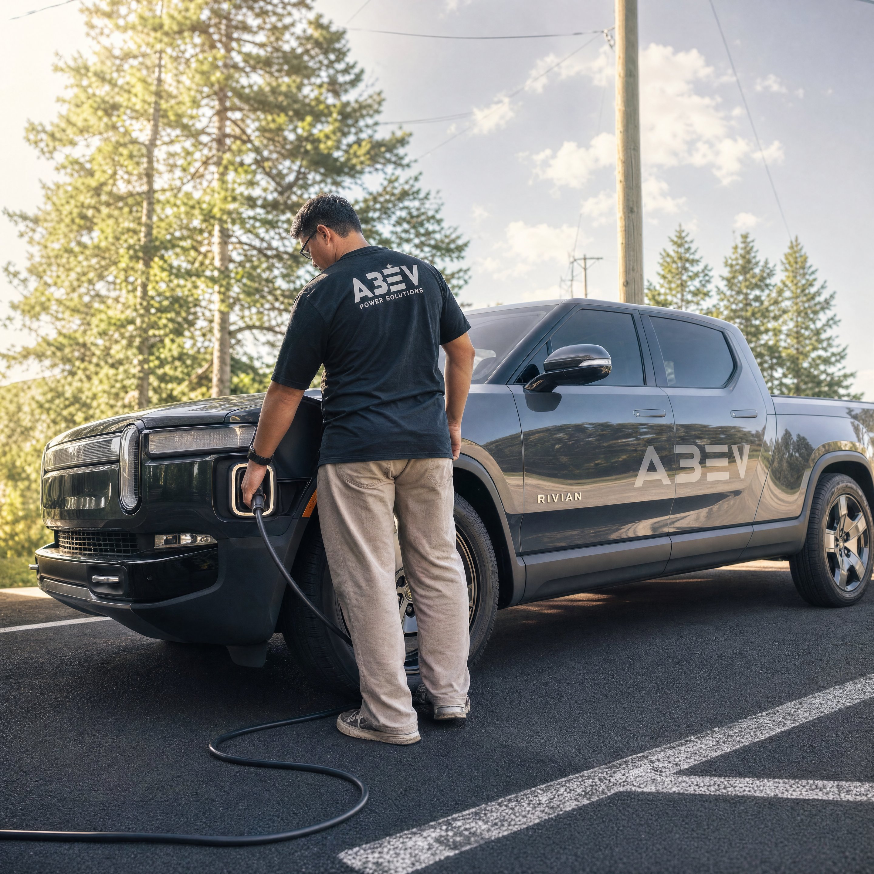 ABEV technician charging an electric truck