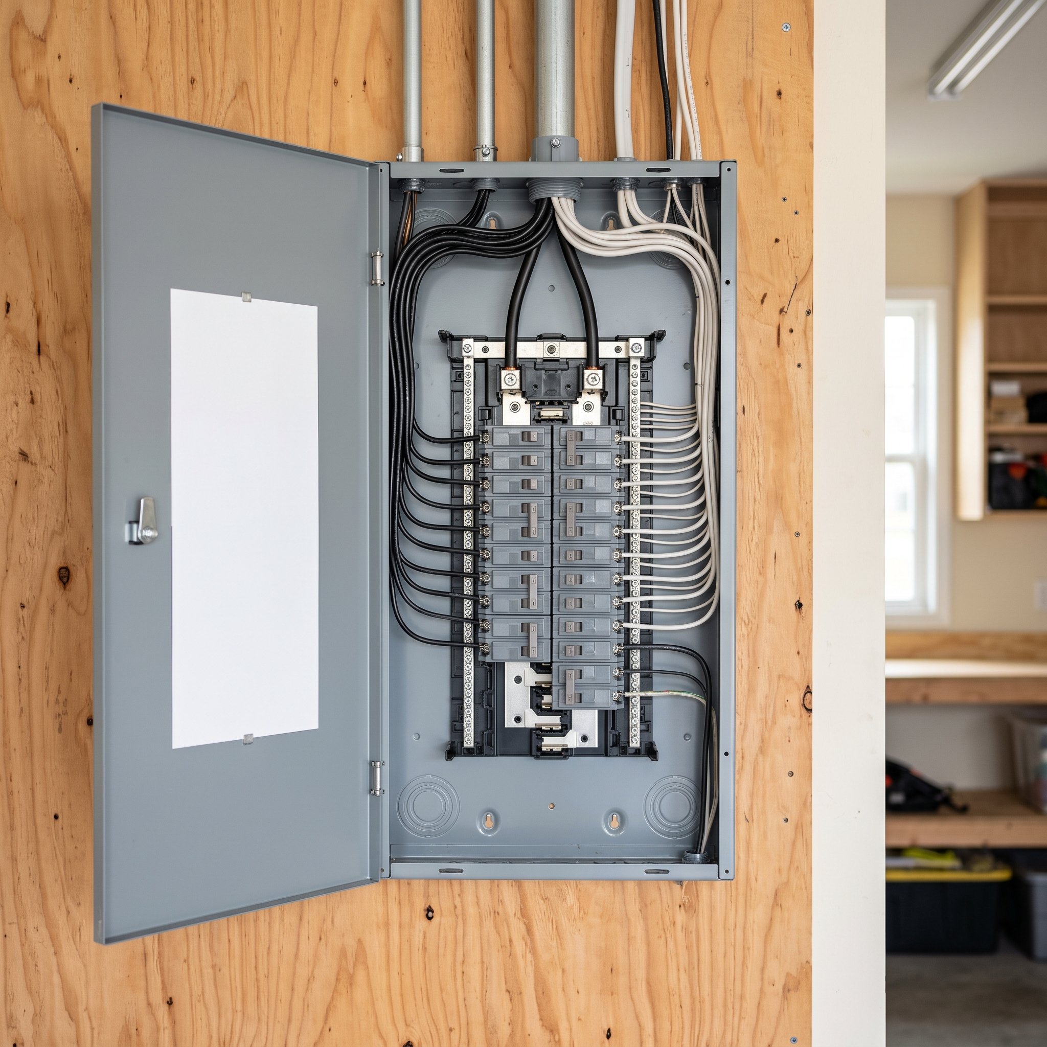 New residential electrical panel with neatly combed conductors