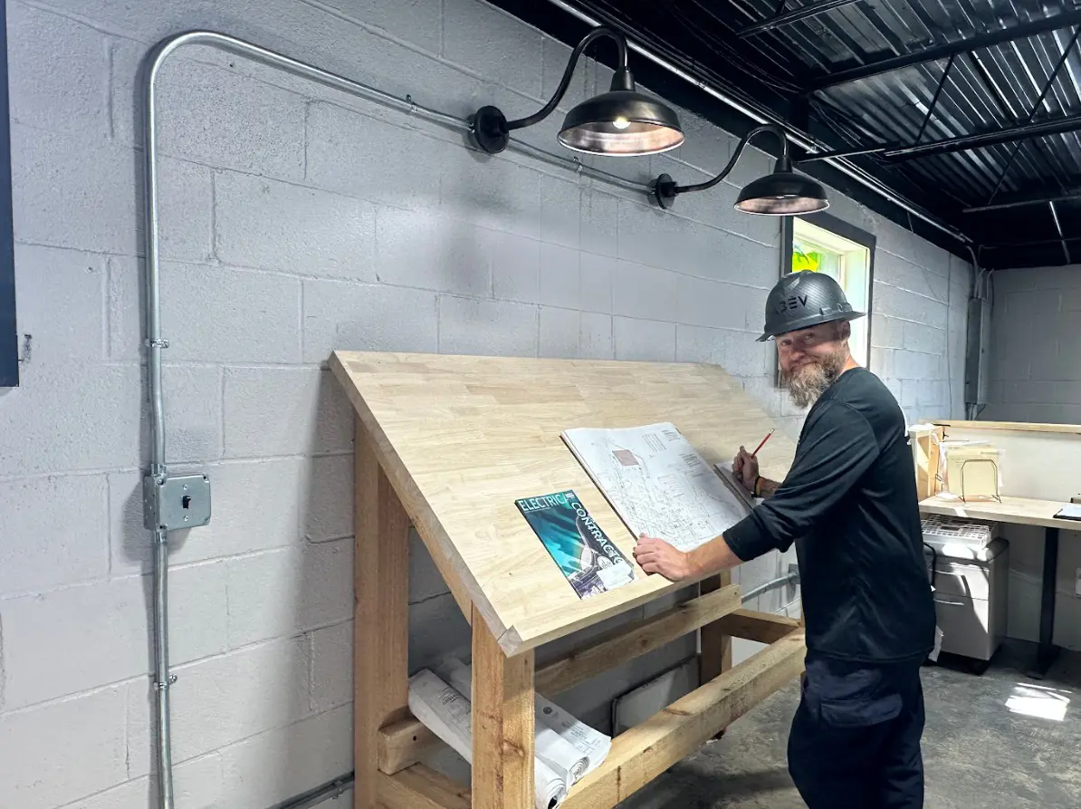 matt working on a blueprint